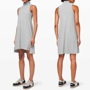 Lululemon Gone For The Week Dress Grey Ribbed Size M Mock Neck Athleisure Preppy